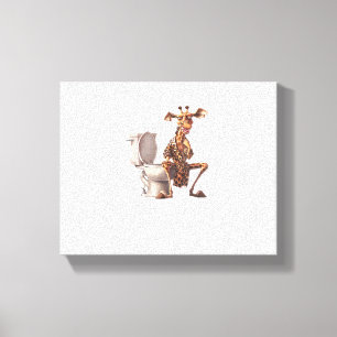 A Cute Giraffe In Pajamas Sitting On A Toilet  Canvas Print