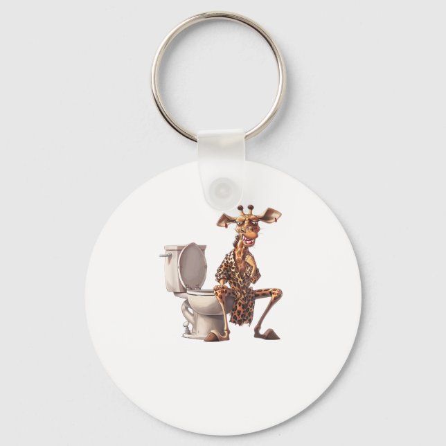 A Cute Giraffe In Pajamas Sitting On A Toilet  Keychain (Front)