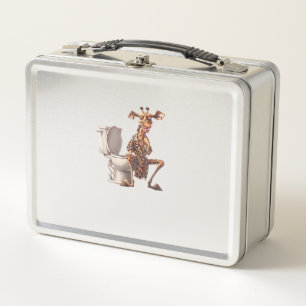 A Cute Giraffe In Pajamas Sitting On A Toilet  Metal Lunch Box
