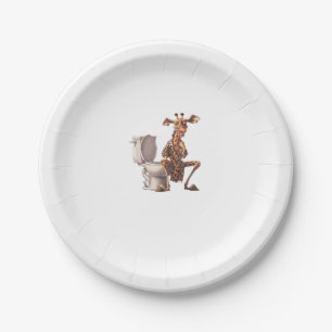 A Cute Giraffe In Pajamas Sitting On A Toilet Paper Plates