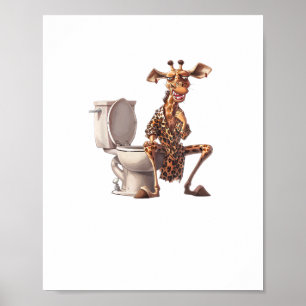 A Cute Giraffe In Pajamas Sitting On A Toilet  Poster