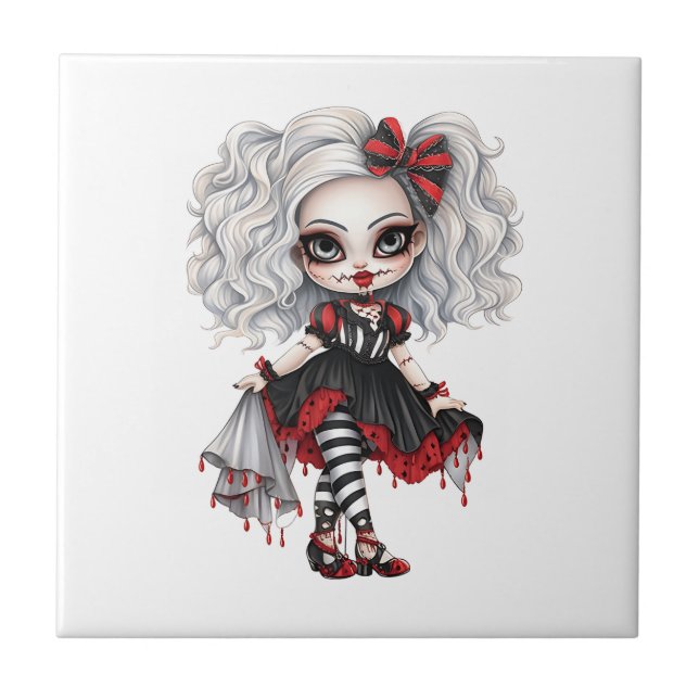 A Cute Girl Halloween Design Collection 7 Ceramic Tile (Front)