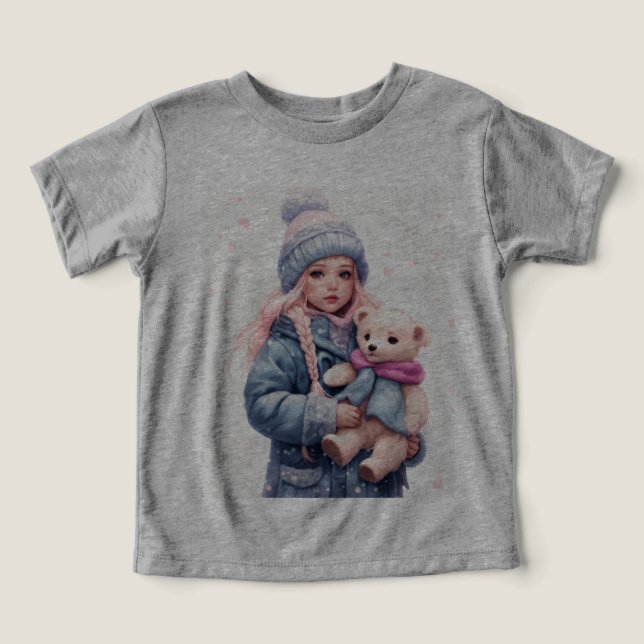 A cute girl with teddy toddler t-shirt (Design Front)