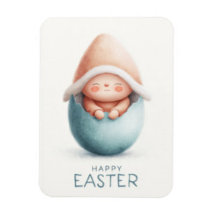 a cute gnome peeking out of a colorful Easter egg Magnet