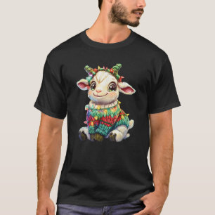 A Cute Goat In A Sweater With Colorful Christmas L