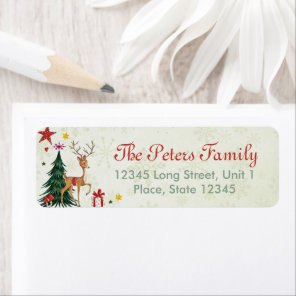 A cute green tree Girly Christmas animal Reindeer Label