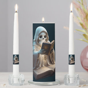 A Cute Halloween Ghost Reading A Book Cut Out Unity Candle Set