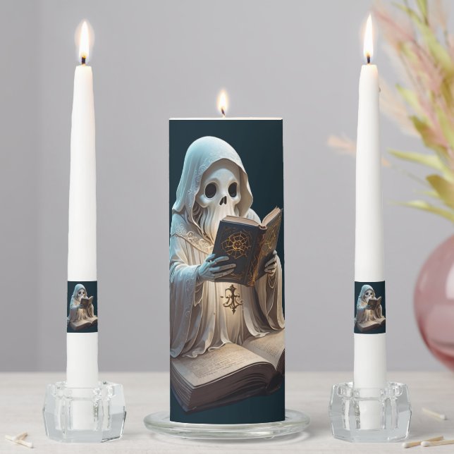 A Cute Halloween Ghost Reading A Book Cut Out Unity Candle Set (In Situ)