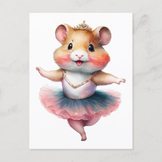 A cute hamster ballerina is dancing ballet. Waterc Holiday Postcard