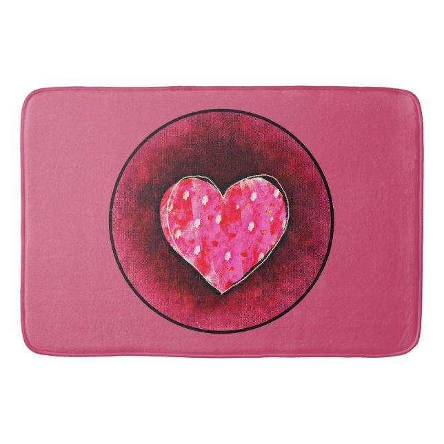 A  Cute Hand Drawn Pink Heart on a Grunge Texture Bathroom Mat (Front)