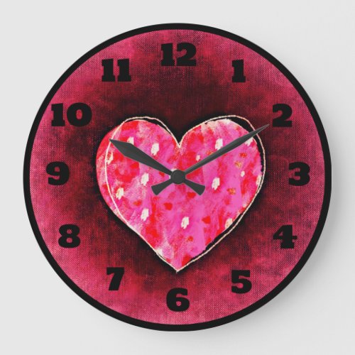 A  Cute Hand Drawn Pink Heart on a Grunge Texture Large Clock