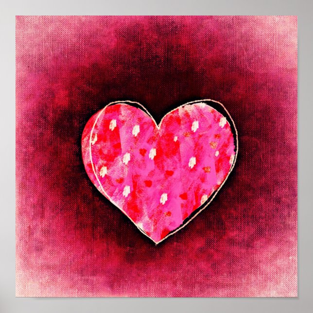 A  Cute Hand Drawn Pink Heart on a Grunge Texture Poster (Front)