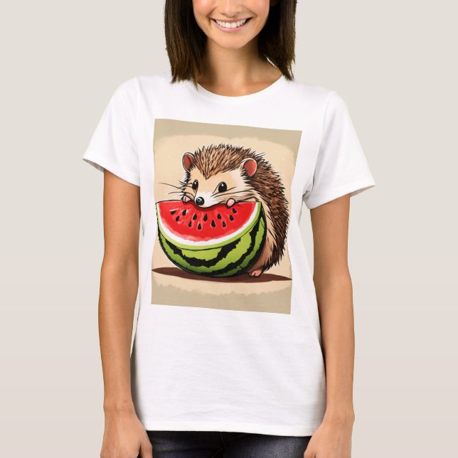 a cute, happy hedgehog taking a bite from a piece  T-Shirt (Front)