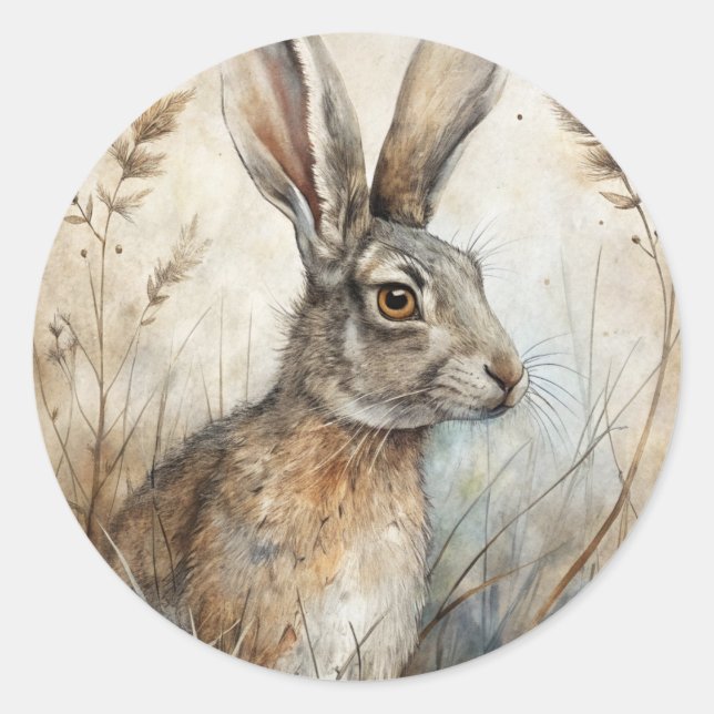 A Cute Hare in Forest Classic Round Sticker (Front)