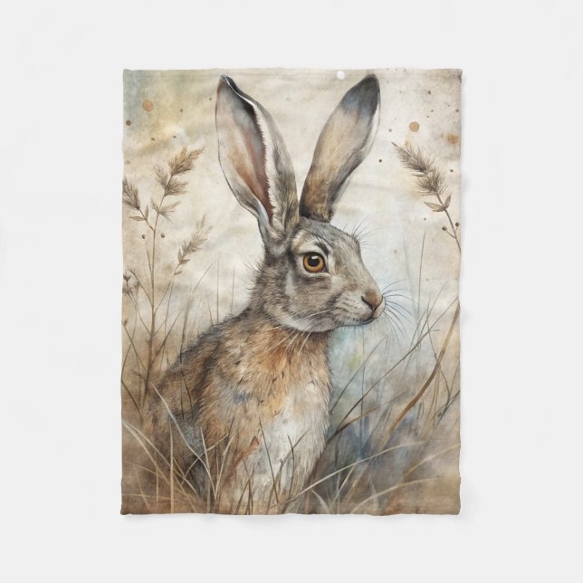 A Cute Hare in Forest Fleece Blanket (Front)