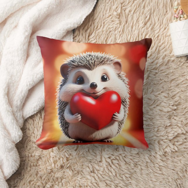 A cute hedgehog holding a heart throw pillow (Blanket)