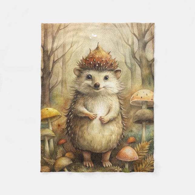A Cute Hedgehog in Forest Fleece Blanket (Front)