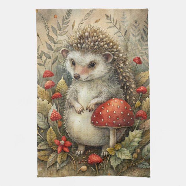 A Cute Hedgehog in Forest Kitchen Towel (Vertical)