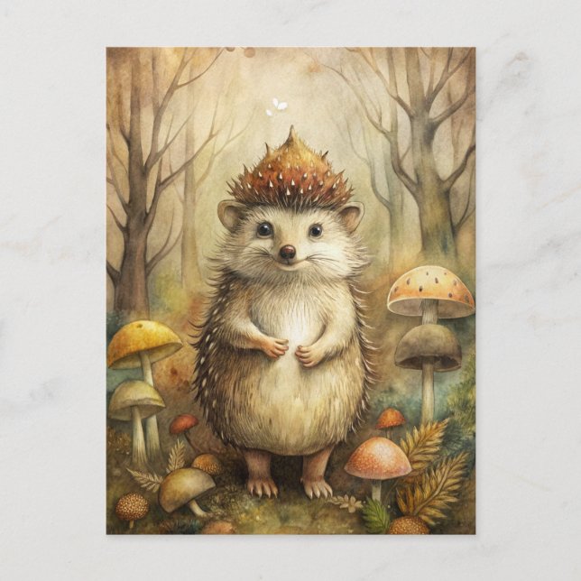 A Cute Hedgehog in Forest Postcard (Front)