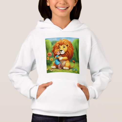 A cute hug by a girl to Leo the Lion Hoodie