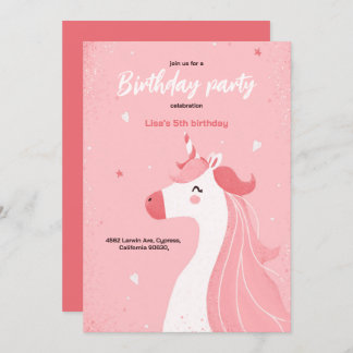 A cute invitation for a girl with a pink unicorn