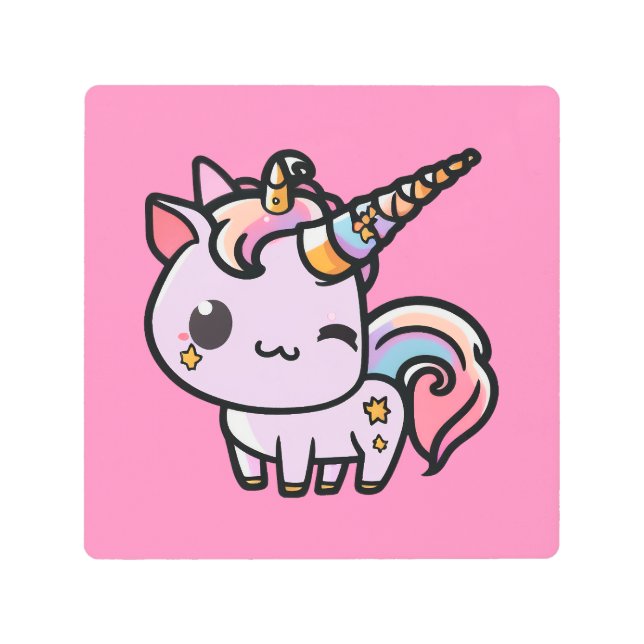 A cute kawaii unicorn metal print (Front)