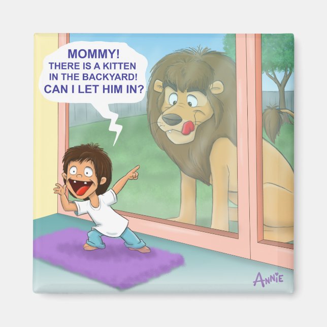 A cute kitten in the backyard magnet (Front)