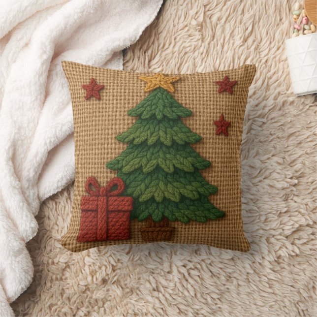 A cute knit tree gift throw pillow (Blanket)