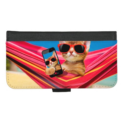 A cute little cat was lying in a hammock iPhone 87 plus wallet case