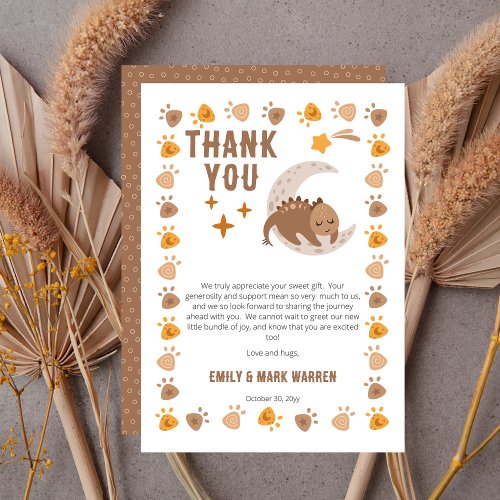 A Cute Little Dinosaur Baby Shower Thank You Card