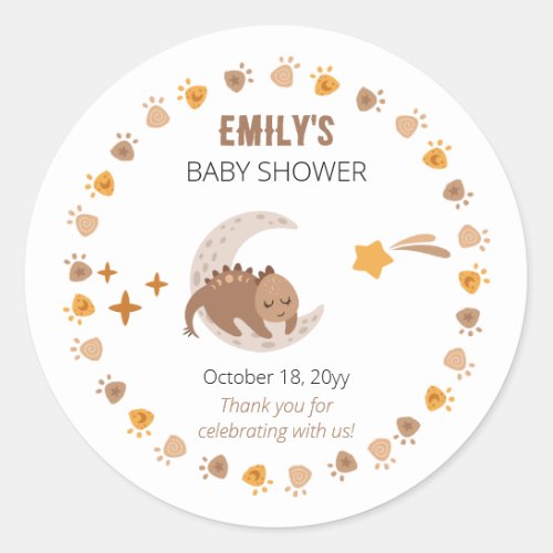 A Cute Little Dinosaur Baby Shower Thank You Classic Round Sticker