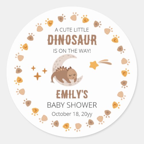 A Cute Little Dinosaur Is On The Way Baby Shower  Classic Round Sticker