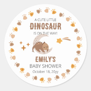 A Cute Little Dinosaur Is On The Way Baby Shower Classic Round Sticker