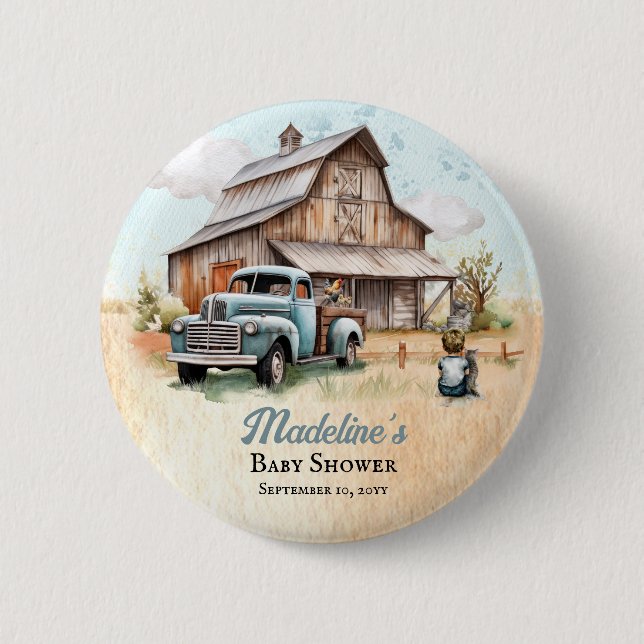 A Cute Little Farmer Baby Shower Button (Front)