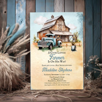 A Cute Little Farmer Barn | Truck Boy Baby Shower Acrylic Invitations