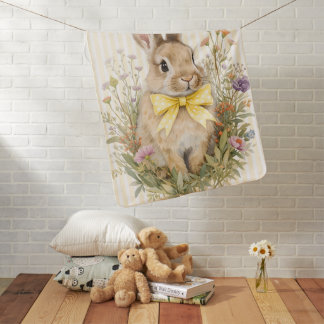A cute little Floral Bunny Yellow Bow Baby Blanket