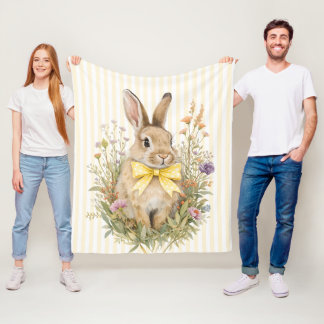 A cute little Floral Bunny Yellow Bow Baby Fleece Blanket