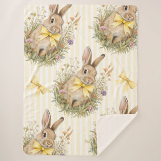 A cute little Floral Bunny Yellow Bow Baby Sherpa Blanket