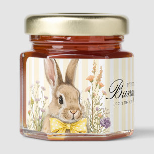 A cute little Floral Bunny Yellow Bow Baby Shower Honey Jar Favors