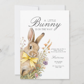 A cute little Floral Bunny Yellow Bow Baby Shower Invitation