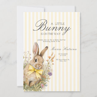 A cute little Floral Bunny Yellow Bow Baby Shower Invitation