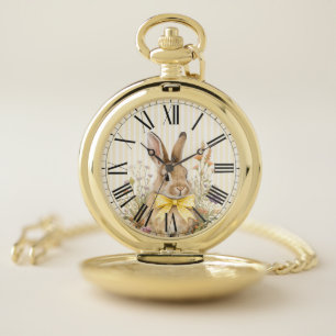 A cute little Floral Bunny Yellow Bow Baby Shower Pocket Watch