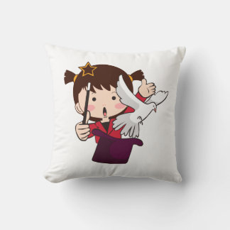 a cute little girl magician throw pillow