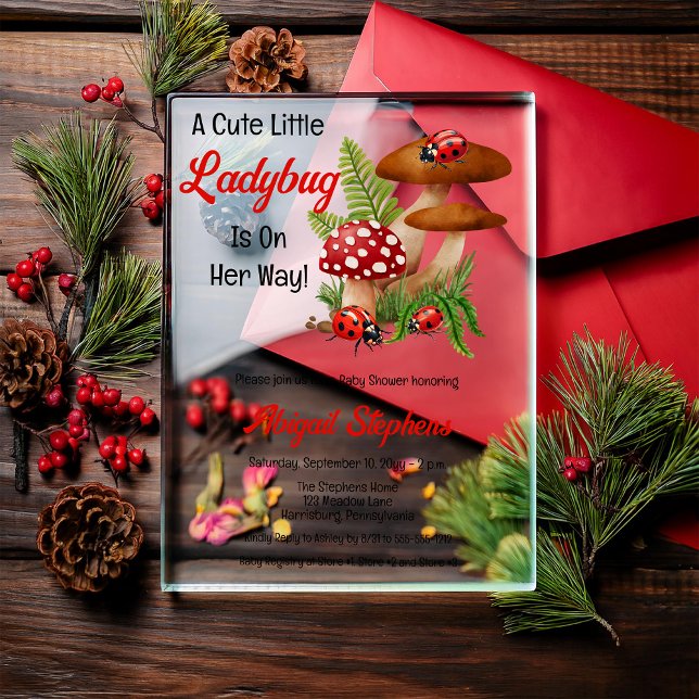 A Cute Little Ladybug Is On Her Way Baby Shower Acrylic Invitations (A Cute Little Ladybug Is On Her Way Girl Baby Shower Acrylic Invitation)