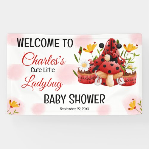 A Cute Little Ladybug Is On Her Way Baby Shower Banner