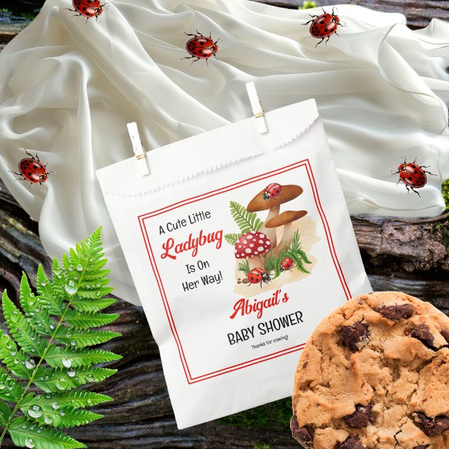 A Cute Little Ladybug Is On Her Way Baby Shower Favor Bag ("A Cute Little Ladybug Is On Her Way!" Girl Baby Shower Favor Bags)