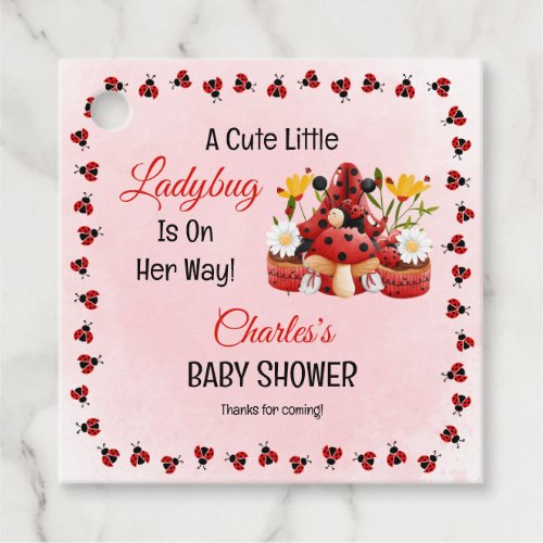 A Cute Little Ladybug Is On Her Way Baby Shower Favor Tags