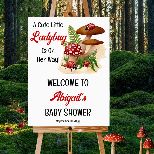 A Cute Little Ladybug Is On Her Way Baby Shower Foam Board ("A Cute Little Ladybug Is On Her Way!" Girl Baby Shower "Welcome" Foam Board Poster Sign)