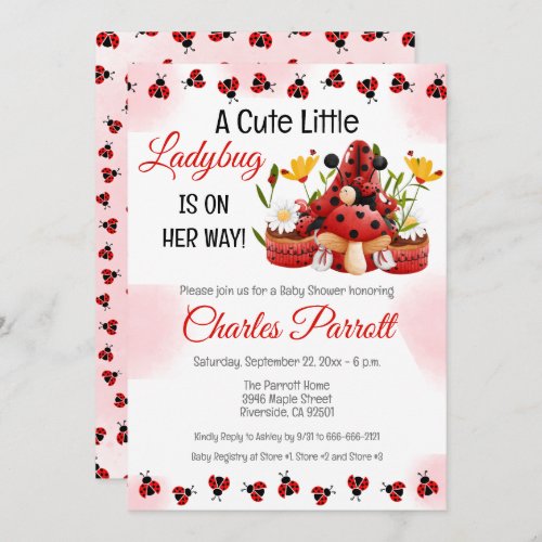 A Cute Little Ladybug Is On Her Way Baby Shower Invitation