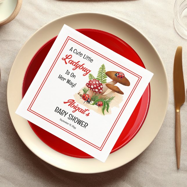 A Cute Little Ladybug Is On Her Way Baby Shower Napkins ("A Cute Little Ladybug Is On Her Way!" Girl Baby Shower Paper Napkins)